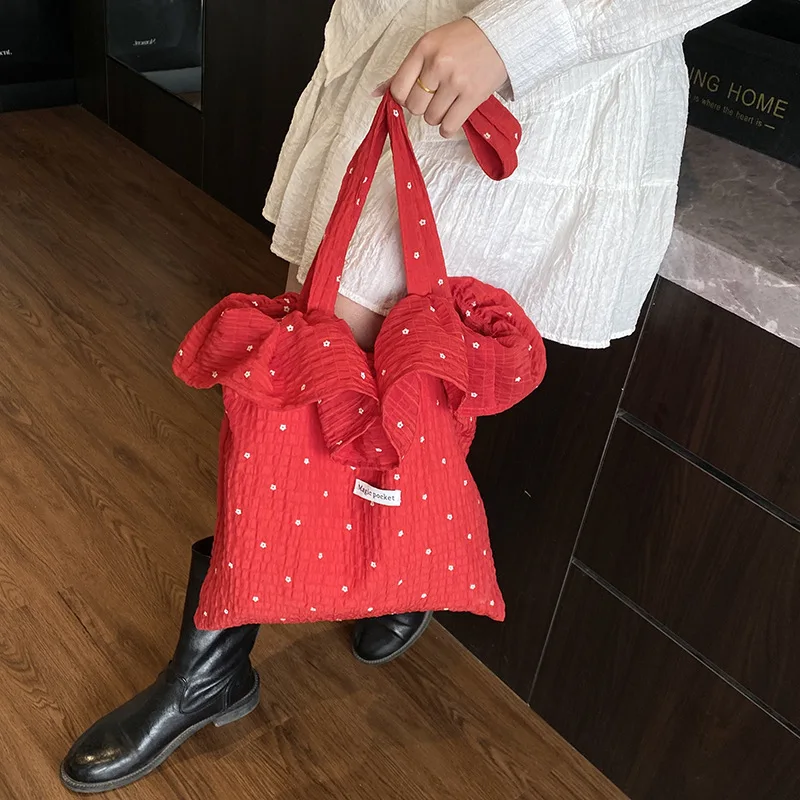

Women's Nice Bag Sweet Style Kawaii New Korean Version Polka Dot Fabric Bag Single Shoulder Bag Fairy Style Ruffled Handbag