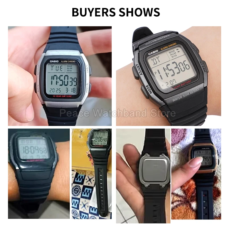 Cinturino per orologio in resina resistente allo sbiadimento di dimensioni speciali per Casio W-96H Bracciale liscio e confortevole con fibbia speciale nera