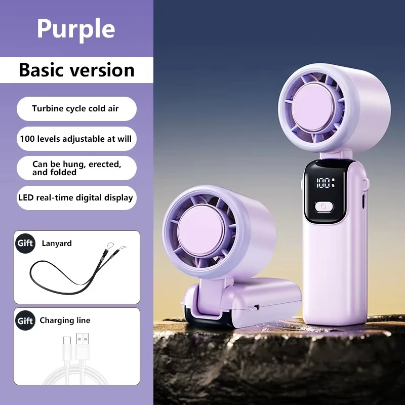Lenovo Ice Cooling Handventilator, 100 Geschwindigkeiten, Turbo, tragbarer USB-Tischventilator, faltbar/hängbar, für schnelle Kühlung im Freien, Eiskompresse