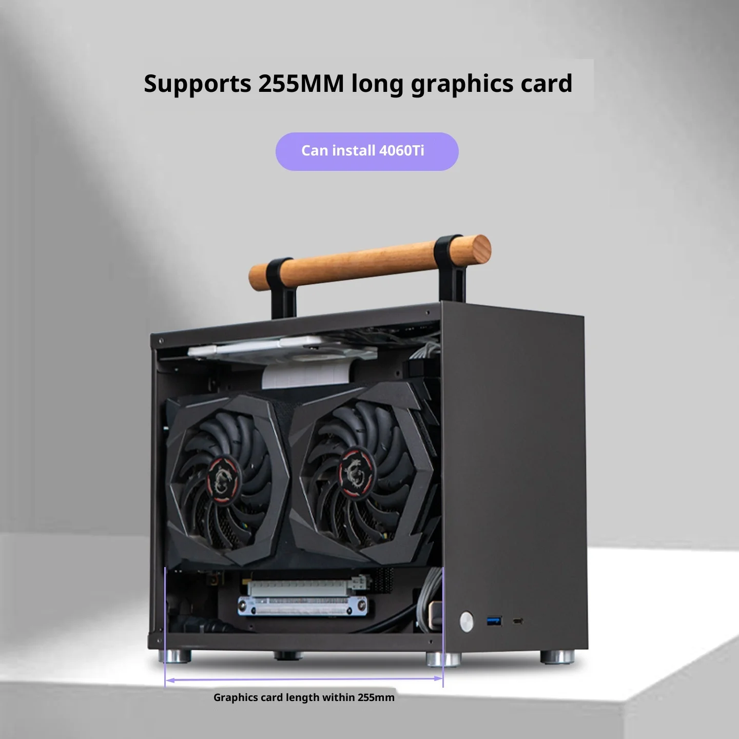 Picture 7: Compact 6.9L Mini ITX Case Full Aluminum SFF Computer Case with PCIe Riser Support 255mm GPU