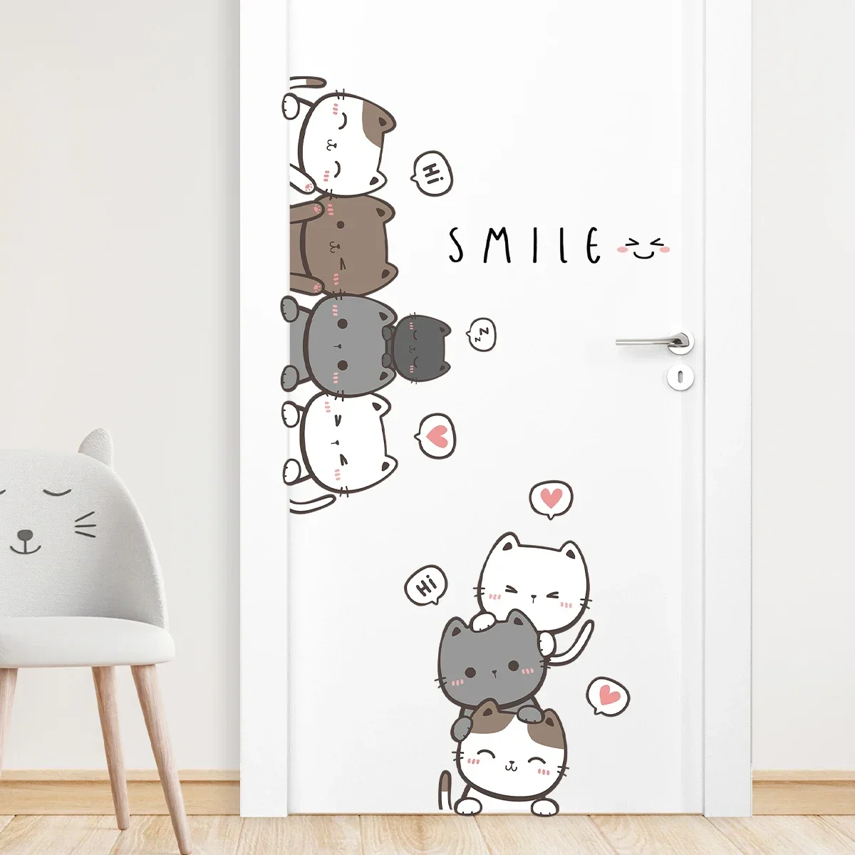 1Pc Furniture Cartoon Cute Cat Wall Stickers for Door Home Decor Accessories Living Room Kids Room Decoration Wall Decals DIY