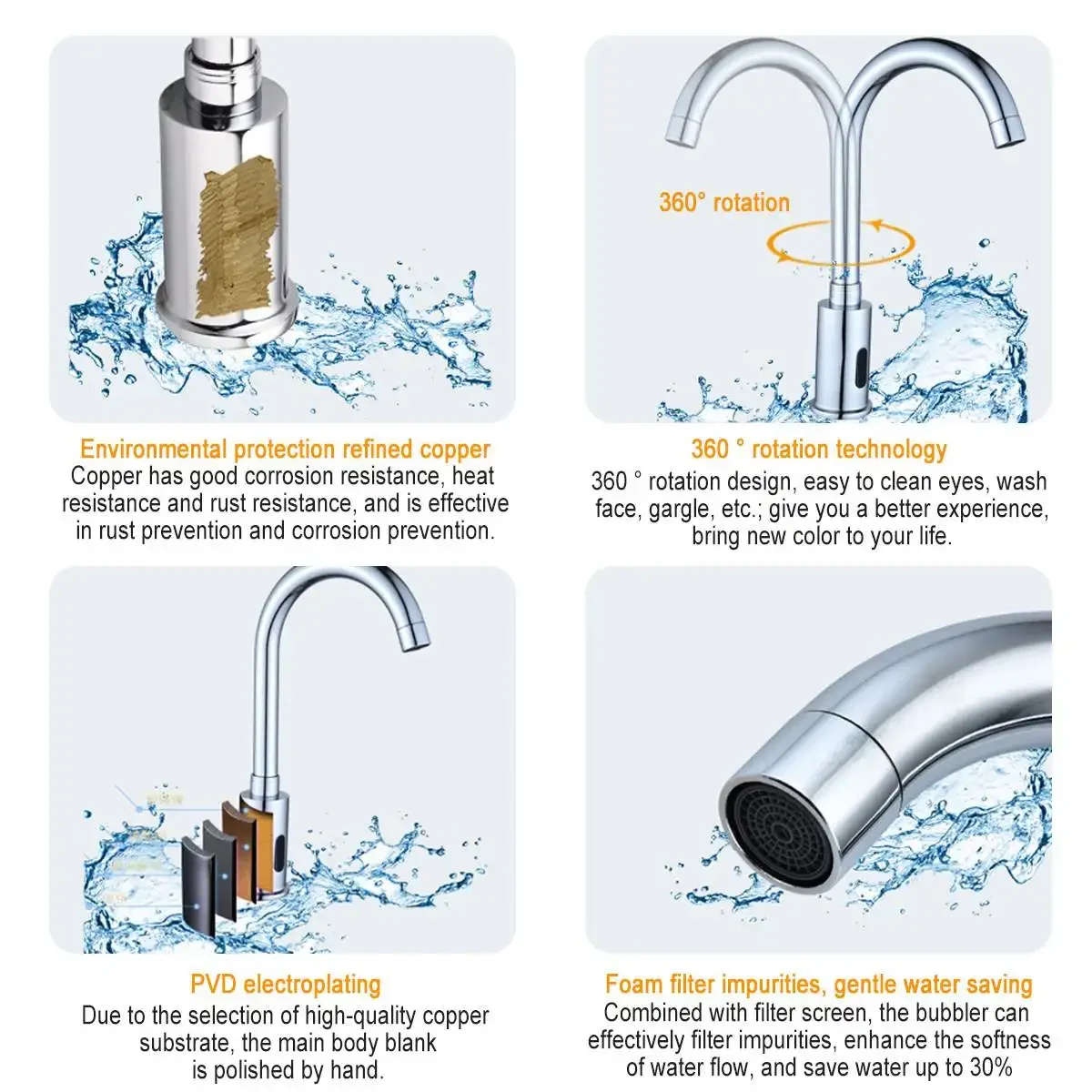 

Сенсорный бесконтактный смеситель для раковины с инфракрасным датчиком, автоматический, экономичный, настольный, серебристый