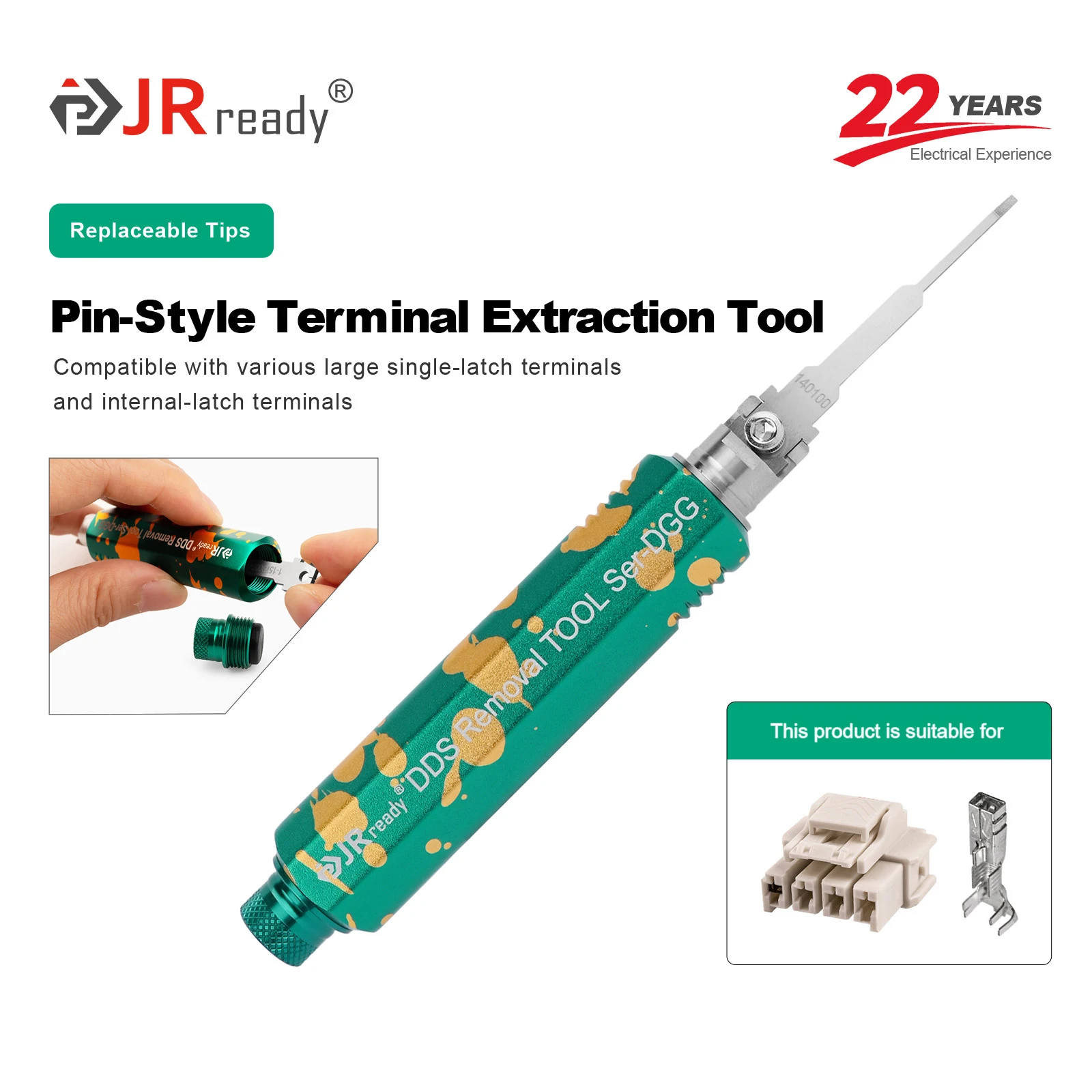

Инструмент для извлечения JRready JRDDS-N140100-01 ​ Подходит для различных больших однопружинных или внутренних пружинных клемм.