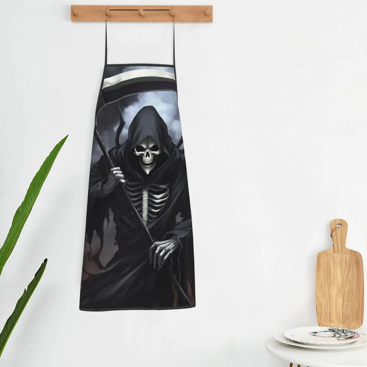 Horror Death Skull Rose Grim Reaper  Apron Chef Cooking Tablier Waterproof Bib Kitchen Cleaning Pinafore for Women Men Painting