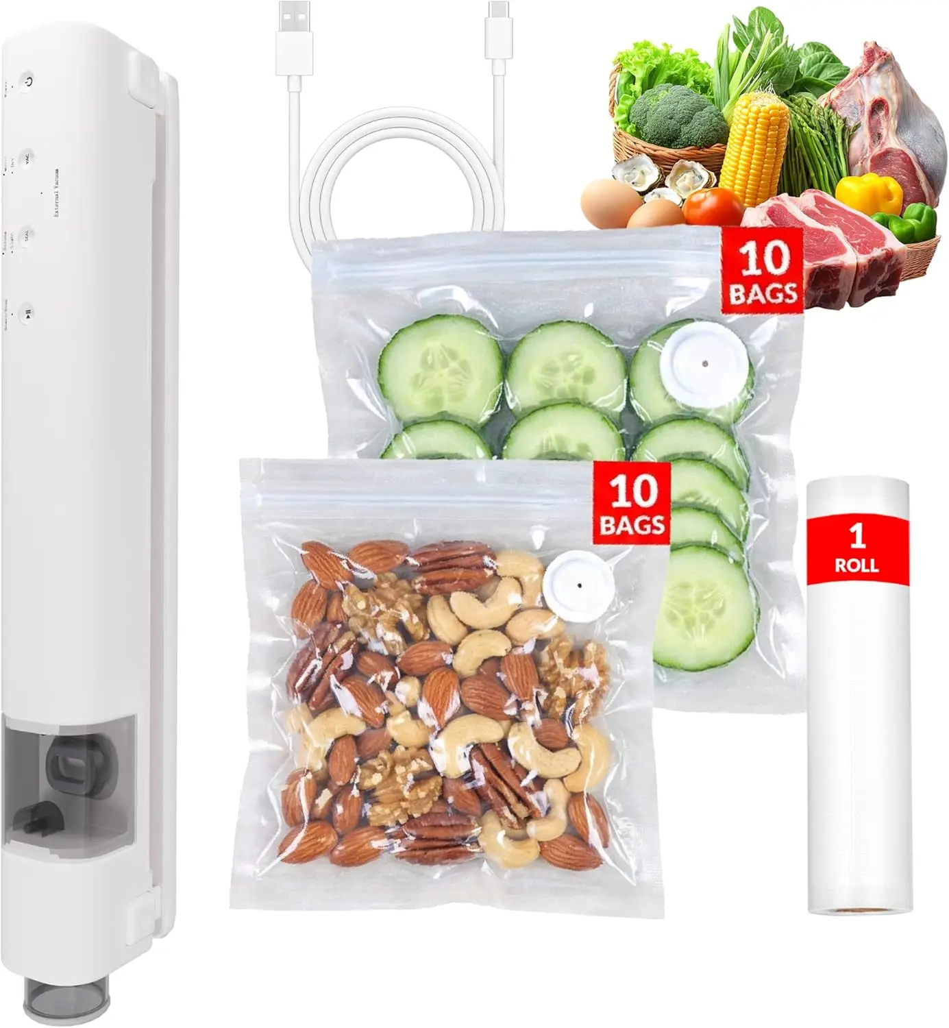 

Handheld Cordless Vacuum Sealer with Magnetic Back, 60kPa Power, Includes Reusable Bags for Food Preservation