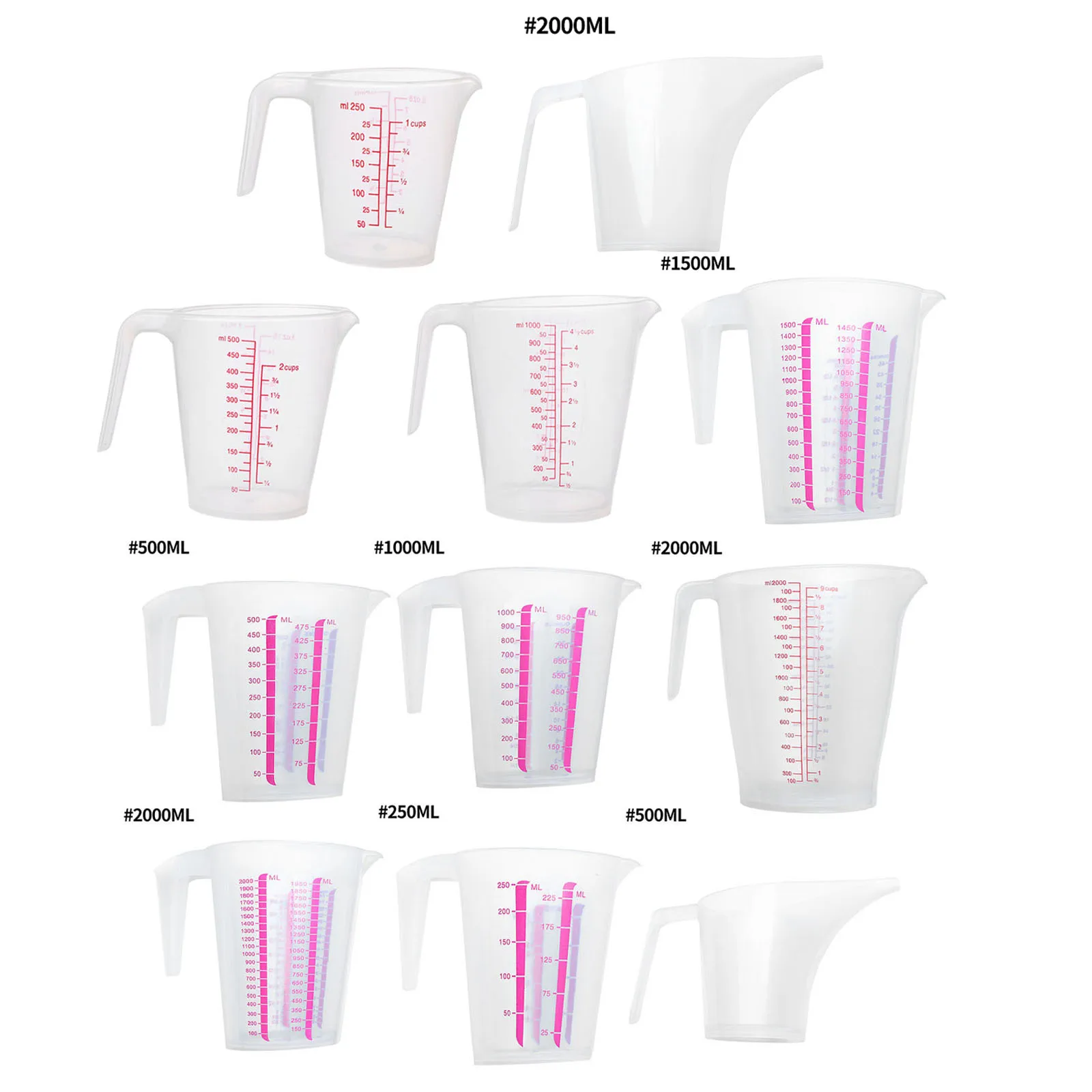 

250/500/1000ML Measuring Cup Plastic Measuring Jug Food Grade PP Scale Cup Laboratory Beaker Kitchen Baking Tool Timer Accessory