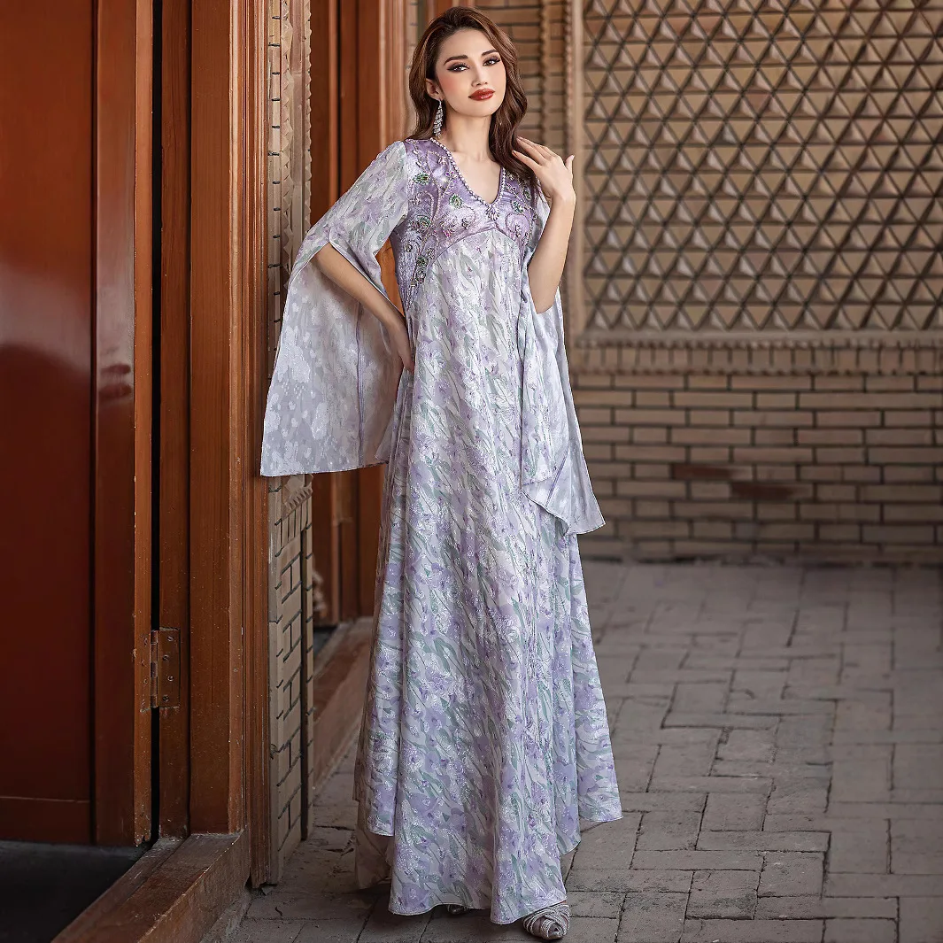 

Muslim Dress Diamond Flare Sleeve for Women Dubai Abaya Turkey Robe Morocco Abayas Evening Islamic Femme Musulmane Vestidos New