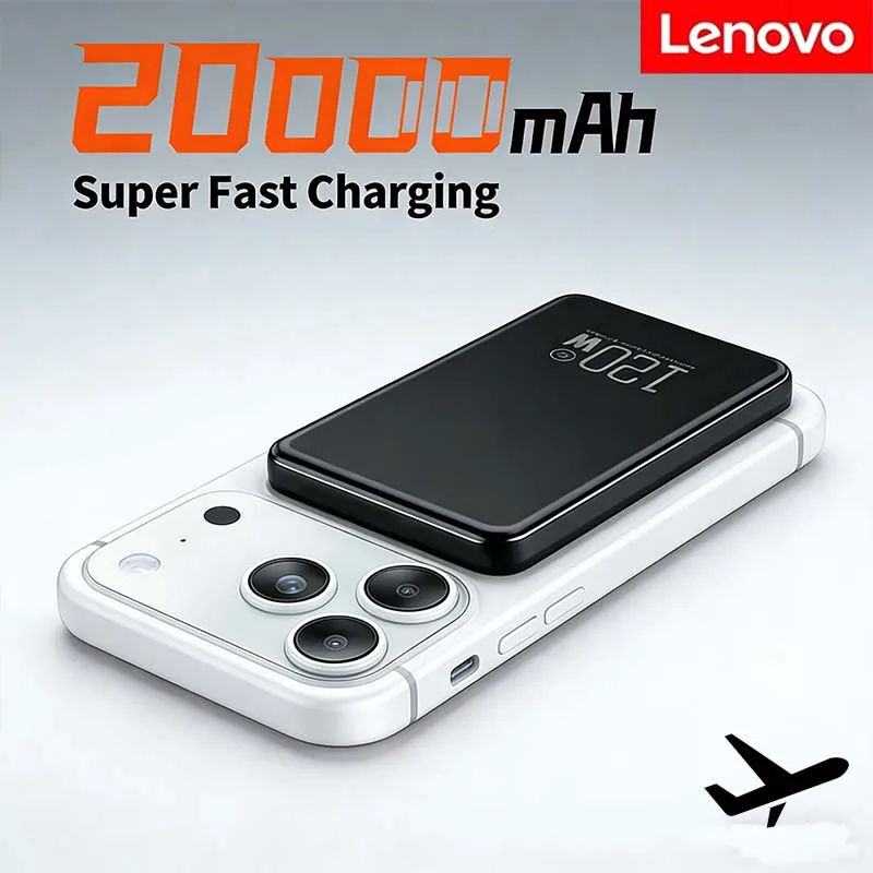 

Lenovo 20000mAh Thin Portable Magnetic Wireless Power Bank PD22.5W Fast Charging External Battery For Magsafe For iPhone Samsung