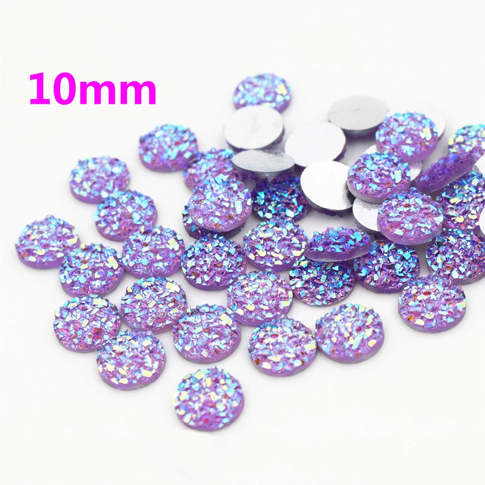 New Fashion 40pcs 10mm Mix Colors and Water Green AB Color Flat Back Resin Cabochons Cameo