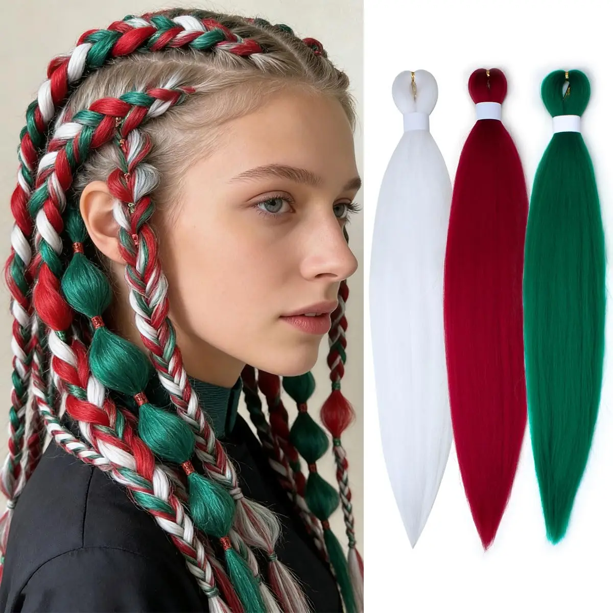 3 Pcs Synthetic Colored Jumbo Braiding Hair Independence Red White Blue Crochet Hair Extension for Women Girls Cosplay July 4th
