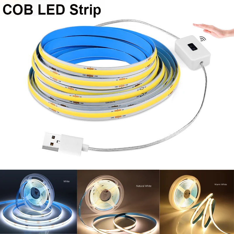 USB COB LED Strip Light Motion Sensor 5V 320Leds/m Hand Scan Induction Lamp Tape Led Night Lights for Room Wall Cabinet Backligh