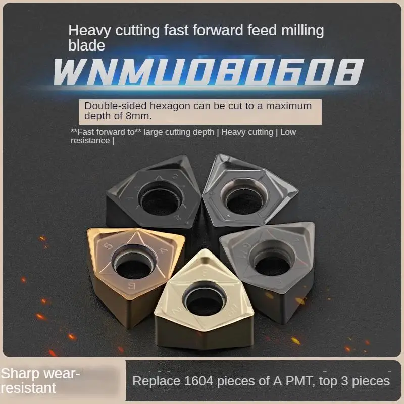 

WNMU080608 Double sided hexagonal fast feed heavy cutting blade with large cutting depth and low resistance for rough milling