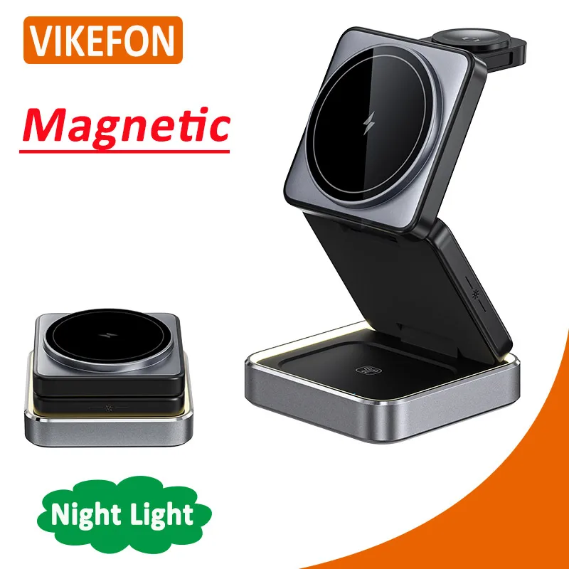 Foldable Magnetic Wireless Charger Stand Pad For iPhone 15 14 13 12 Pro Max Apple Watch Airprods Pro Fast Charging Station