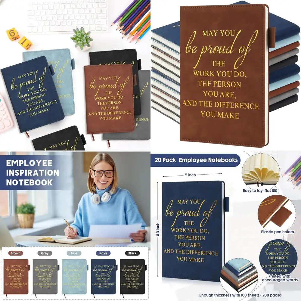 

Set of 20 A5 Leather Notebooks for Employee Recognition - Classic Journals as Bulk Christmas Gifts for Team, Teachers, and Volun