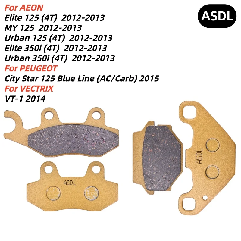 Kit de pastillas de freno delanteras y traseras para motocicleta, para AEON Elite 125 350i MY 125 Urban 125 350i, para PEUGEOT City Star 125, para VECTRIX VT 1