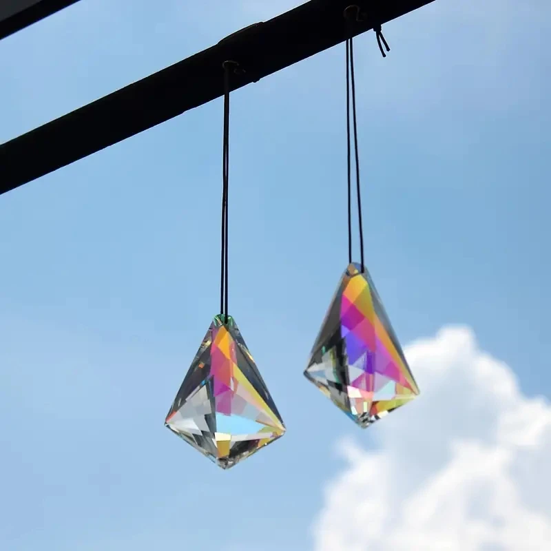 2PC/SetGlass Prism SuncatcherCharming RainbowMaker forWindow BalconyGarden Holiday and Party Decorations (comes with some ribbon
