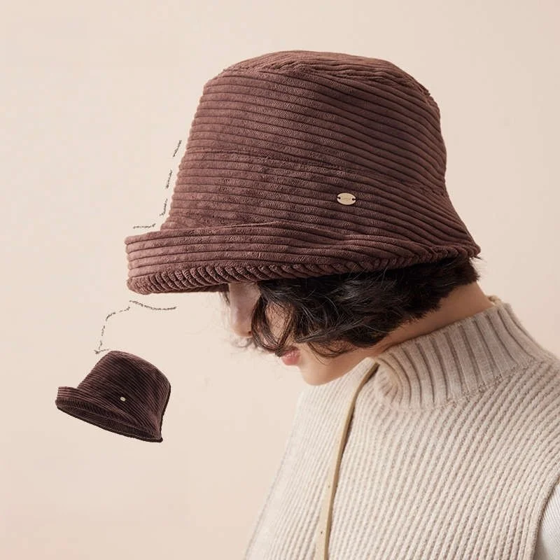 A new style of Japanese-style thickened corduroy rolled-up fisherman's hat