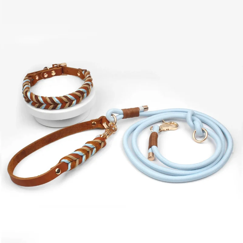 

New Style Leather Leashes And Collars For You Dog Soft Nylon Braided Pet Shepherd Collar Medium Large Dogs Strong Pulling Set