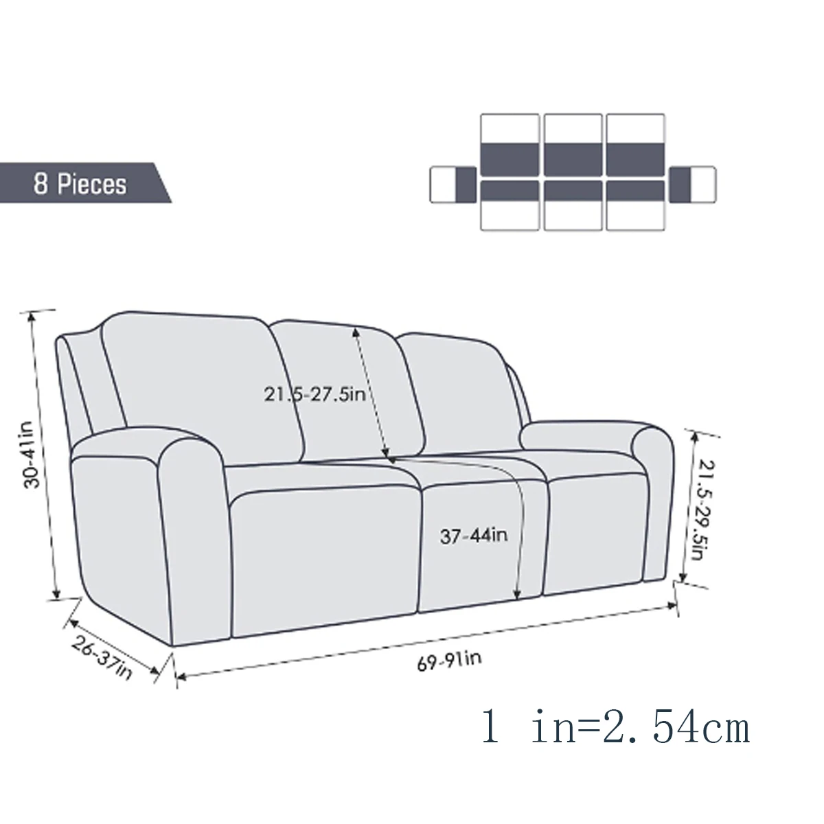 3 Seat Stretch Sectional Recliner Sofa Slipcover With Elastic Bottom Soft Washable Furniture Pet Protector Couch Cover