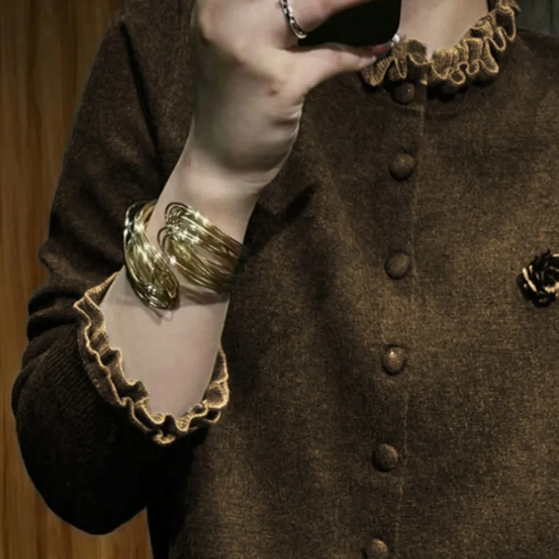 

French Style High End O-neck Knit Cardigan Women Autumn New Casual Soft Sweater Jacket Stringy Selvedge Single Breaste Coat