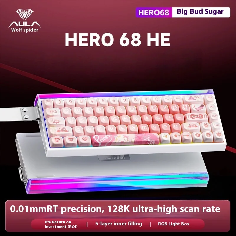 

Aula Hero68he Mechanical Gaming Keyboard Magnetic Axis High Performance Wired Light Box Universal Rt0.01 For Esports Fps Gifts