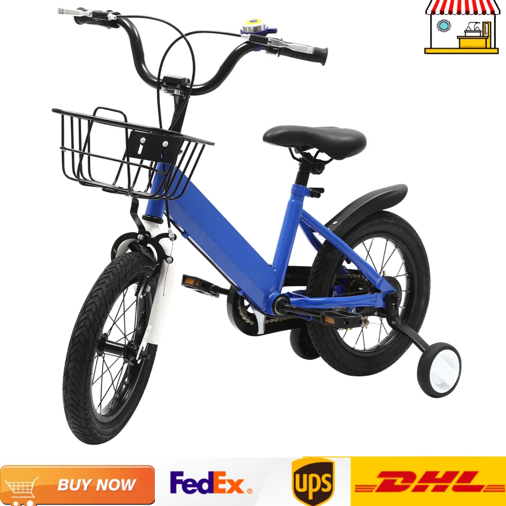 14" blaues Kinderfahrrad für 3-5 Jahre mit Vorderkorb, verstellbarem Sitz, Kinderfahrrad mit