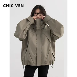 CHIC VEN Women Jacket Loose Solid Outdoor Jackets Casual Sports Hooded Short Coat Windproof Female Clothing Autumn Winter 2024