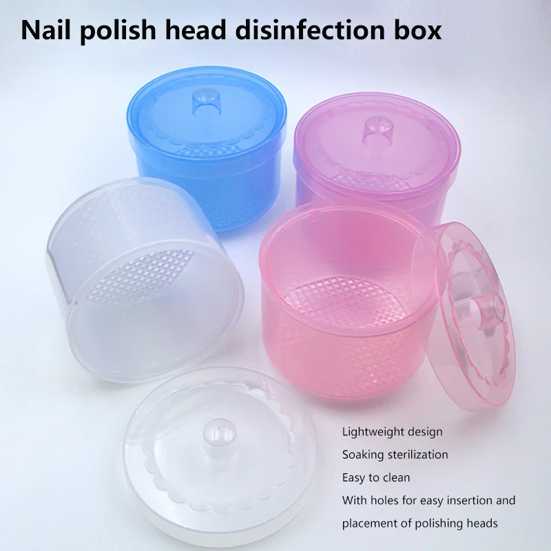 Round Nail Art Drill Bits Grinding Head Sterilizer Disinfection Box With Filter Screen Nail Tool Cleaning Storage Box