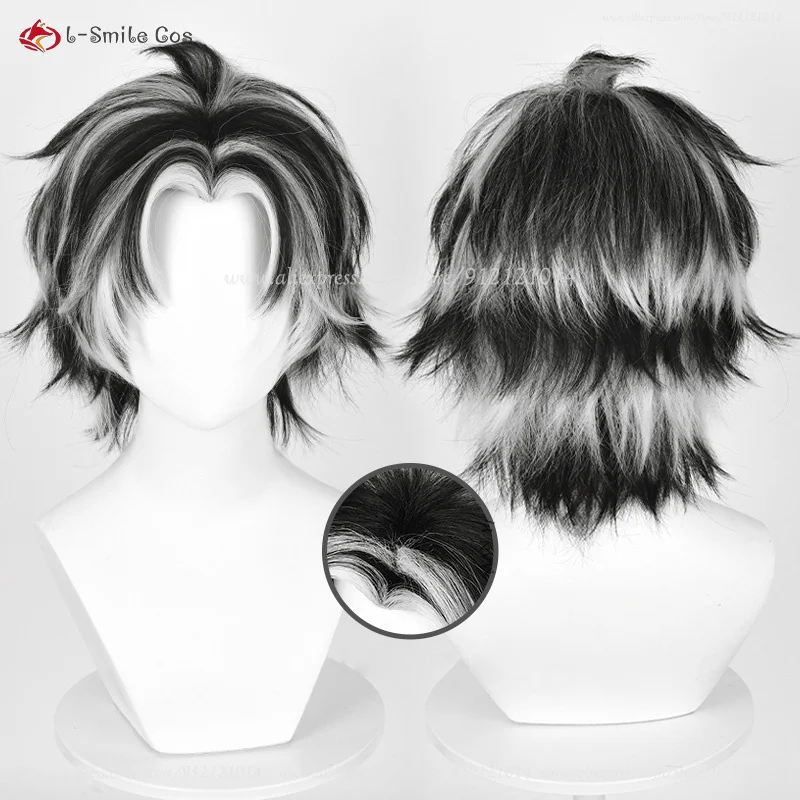 2 Styles Anime Kotaro Bokuto Cosplay Wig Silver White Black 30cm Short Wig Heat Resistant Synthetic Hair Halloween Party Wigs