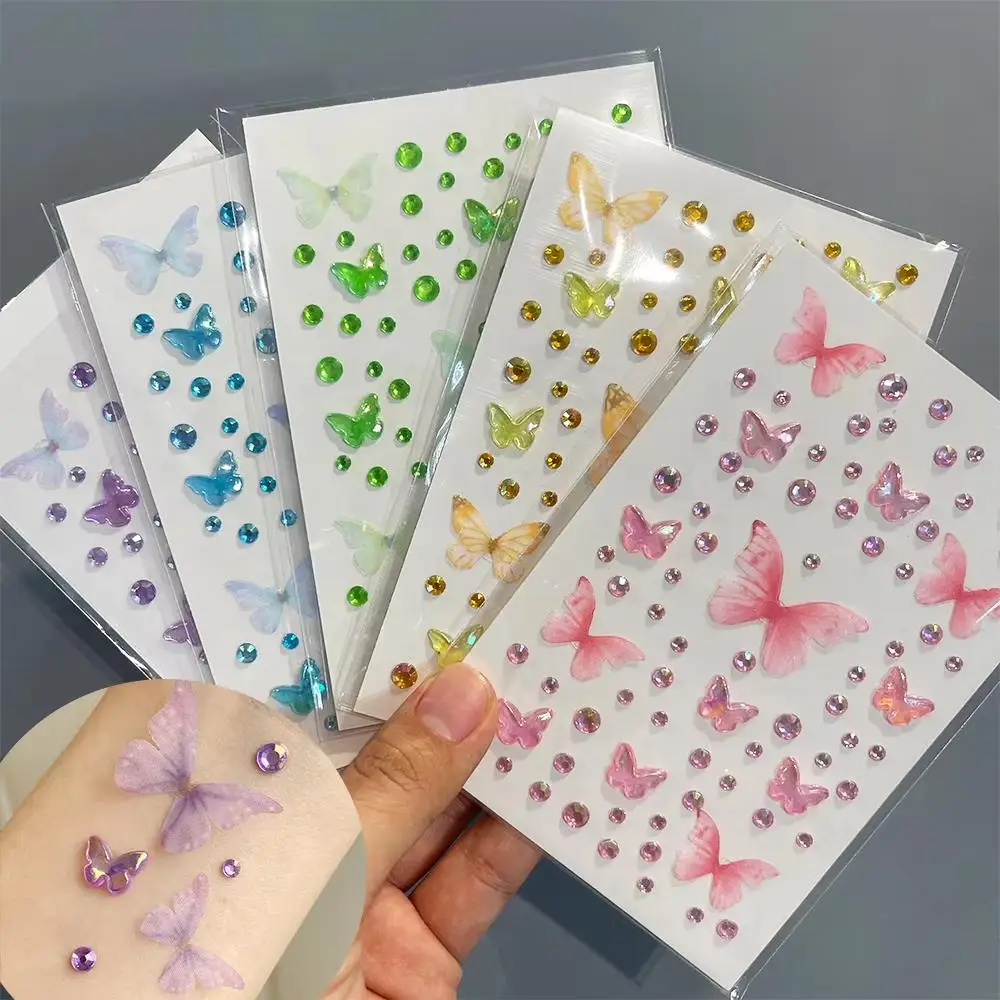 1sheet Eyes Face Makeup Butterfly Crystal Faux Diamond Facial Stickers Adhesive Shiny Rhinestone Glitter DIY Nail Art Decoration