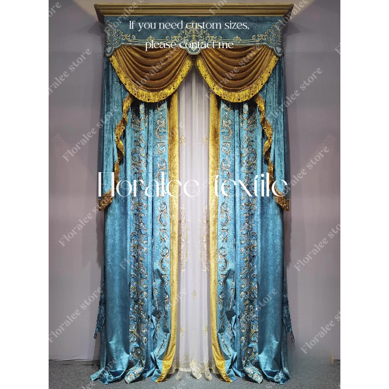 

New Luxury Retro European and American Velvet Embroidered Villa Curtains for Living Room Bedroom Blackout Curtains Customization