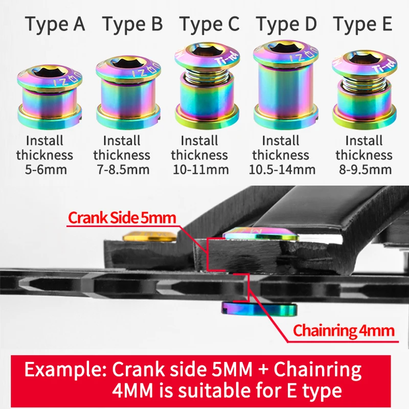 MUQZI 5 Pair TC4 Titanium Alloy Chainring Screws Crank Chain Ring Bolts For MTB Road BMX Bike Single Double Chainring Bolt