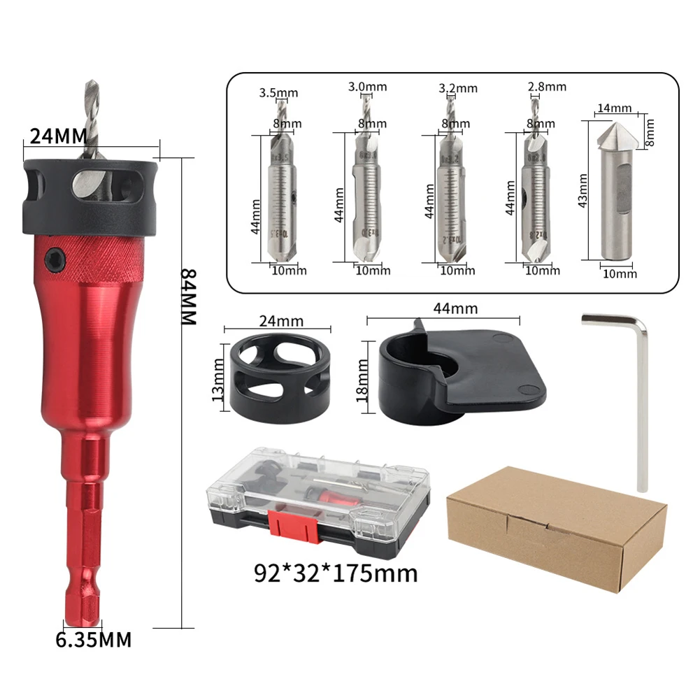 

Countersink Drill Bit Set with For Rapid Release Positioning and Adjustable Chamfer Depth for Different Screws