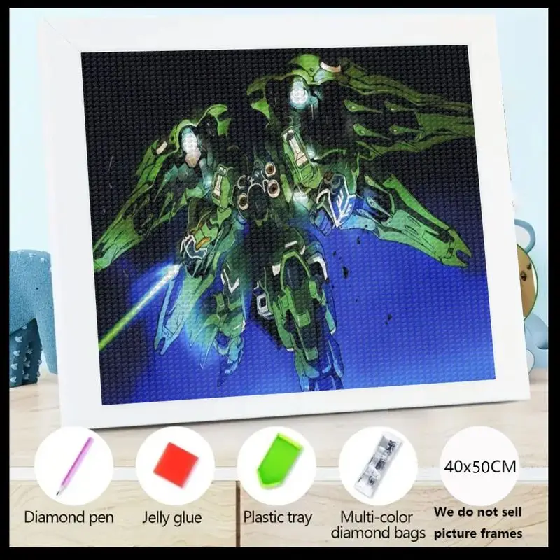 

1 шт. 5D алмазная живопись с полной дрелью 40x50 см, зеленый футуристический меховой робот с лазерным научно-фантастическим художественным набором, DIY Crystal Rhinestone Embroi