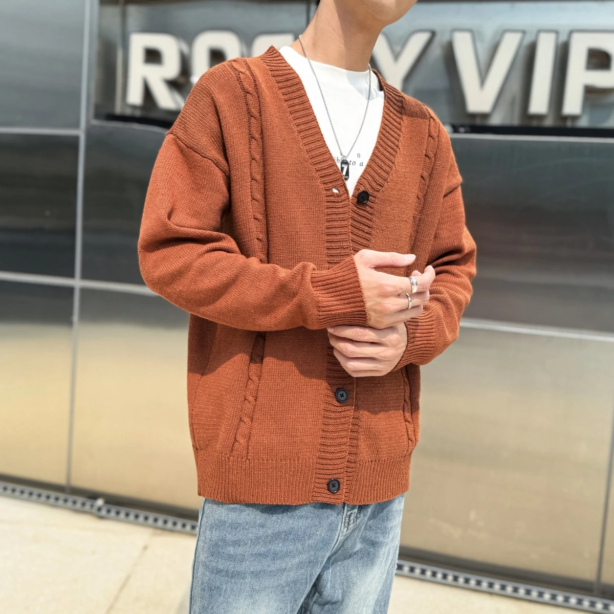 

V-Ne открытый кардиган, свитер, мужской повседневный ленивый сле, модная свободная вязаная верхняя одежда, осень-зима, японский ретро Sle