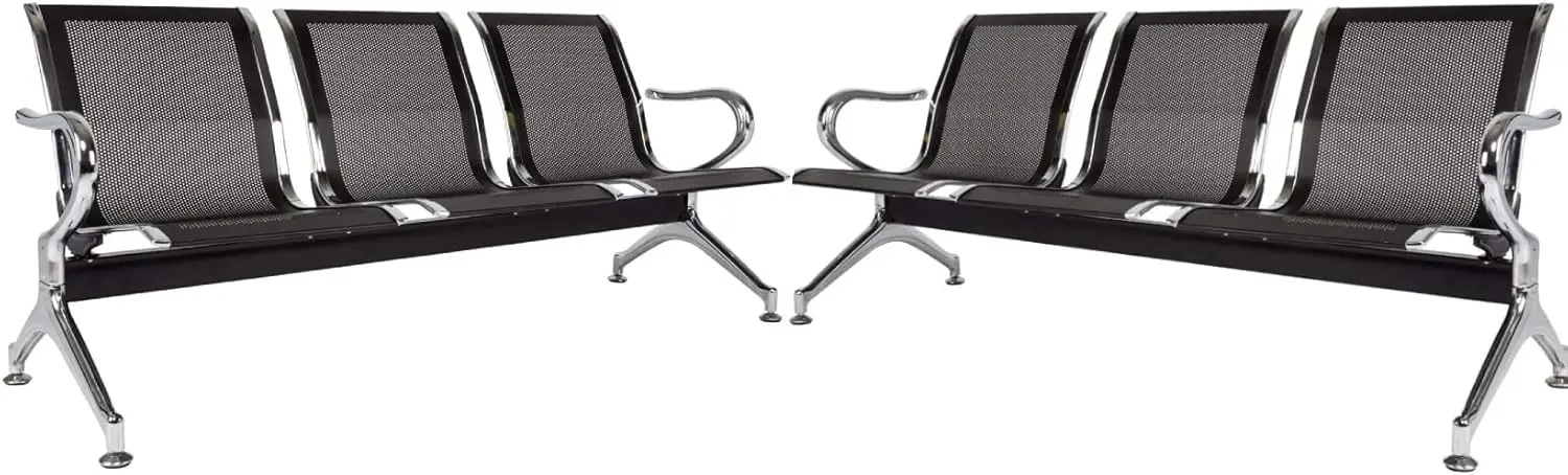 Kinsuite Waiting Room Bench Reception Chairs - Waiting Room Chairs Set Of 2 With Arms 3-Seat Pu Airport Reception Bench,