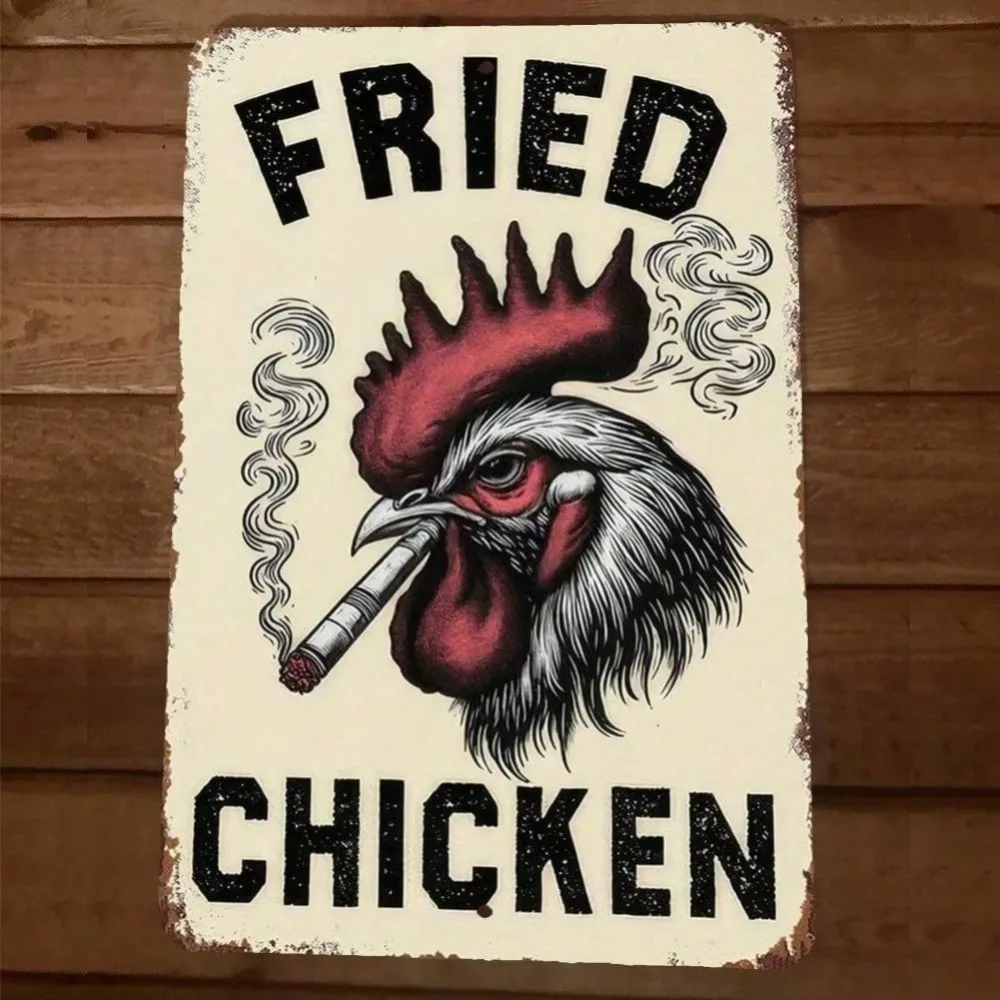 Funny 420 Rooster Smoking Fried Chicken Metal Wall Sign 8x12 Halloween Decor