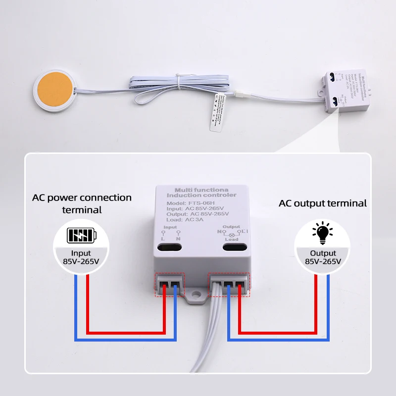 Interrupteur tactile LED 85V-265V AC, adapté à l'installation d'armoires cachées, peut pénétrer 40MM d'épaisseur, capteur tactile en bois