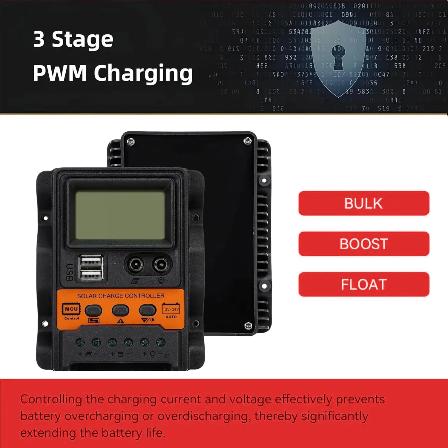 30A PWM Solar Charge Regulator LCD Screen 12V 24V Dual 5V USB Output Solar Panel Battery Charger Controller