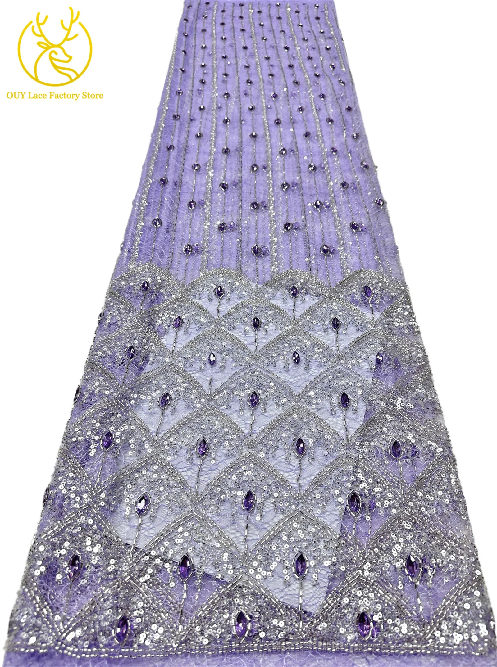 Hochwertiger Österreichischer Diamant-Stein-Spitzenstoff 2026 Afrikanischer Perlen-Pailletten-Spitzenstoff Nigerianische Spitze für Brautkleider und Hochzeitskleider – Detail 29