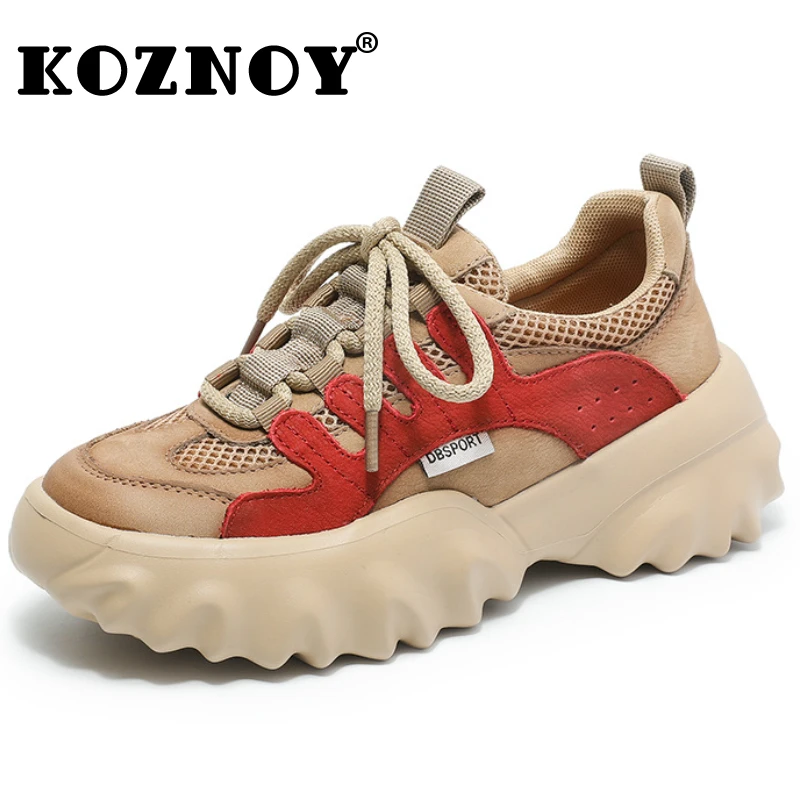 

Koznoy 5cm Cow Suede Genuine Leather Pils Mules Luxury Platform Wedge Summer Chunky Sneaker Mary Jane Women Boots Retro Shoes