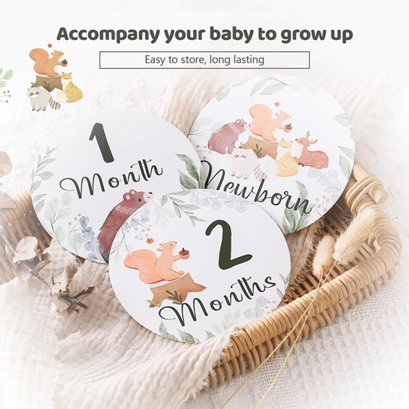 16Pcs Baby Milestone Monthly Number Card Memorial Paper Made Newborn Birth Commemorative Cards Ngraved Photography Accessories