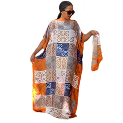 Vestido longo solto para mulheres africanas, roupas de tamanho grande, dubai dashiki, abaya, design de impressão com lenço, novo estilo