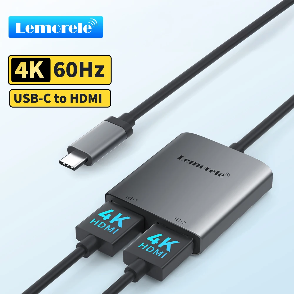 

Lemorele 2 Port USB C Hub to Dual HDMI 4K 60HZ Dual Screen Expansion Type C Docking Station For Laptop Mobile Phone PC Projector