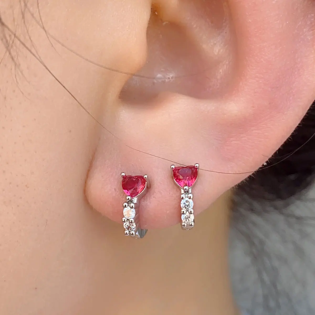 Huggies Earrings Purple white Green Blue Red Square Heart Silver Color Small Hoop Earrings for Women Girls Wedding Jewelry