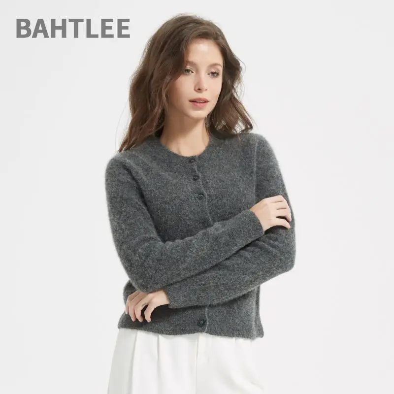 BAHTLEE-Alpaca Wool Short Sweater for Women, 2 Piece Set, Soft Cardigan, Long Sleeves, O-Neck, Knitted Pocket Button, Winter