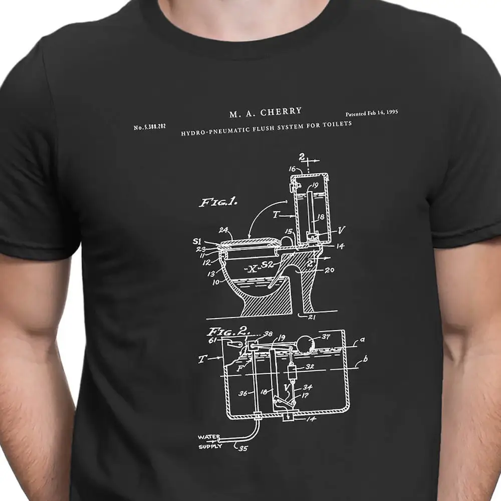 Bathroom Flush System For Toilets Patent Print Blueprint Art Toilet Restroom Lavatory Loo Decor House Warming S Pt681 T Shirt