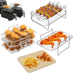 Rectangle Air Fryer Rack Set For Ninja DZ201/DZ401 Double Basket Oven Grill Holder Airfryer Paper Liners Air Fryer Accessories