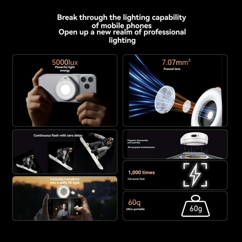 Rechargeable Magnetic Mobile Phone Selfie Light - Portable LED Fill Light for Selfies Photography Live Streaming A