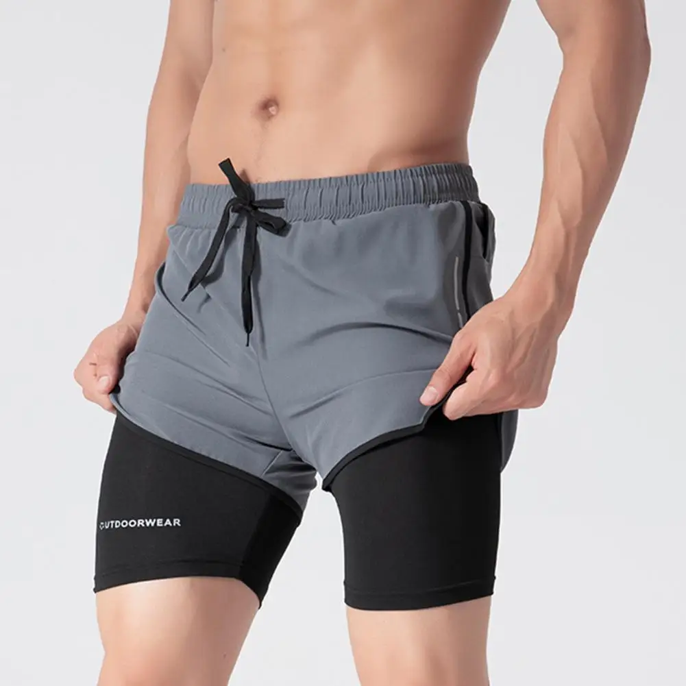 

Men Beach Shorts Loose Double Layers Quick Dry Conservative Swimming Elastic Waist Swimming Trunks Water Sports Clothes